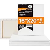 CONDA 16x20 inch Stretched Canvas for Painting, Pack of 5, Primed, 100% Cotton 5/8 Inch Profile Value Bulk Pack for Acrylics, Oils Painting