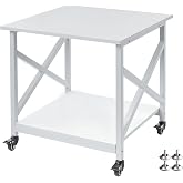 Fannova White 3D Printer Stand, Large Printer Table with Storage Shelf | 23.6"x23.6"x22.6", Home Office 2 Tier Rolling Printer Cart with Heavy Duty Industrial Wheels - All 4 Lock, Mini Fridge Stand