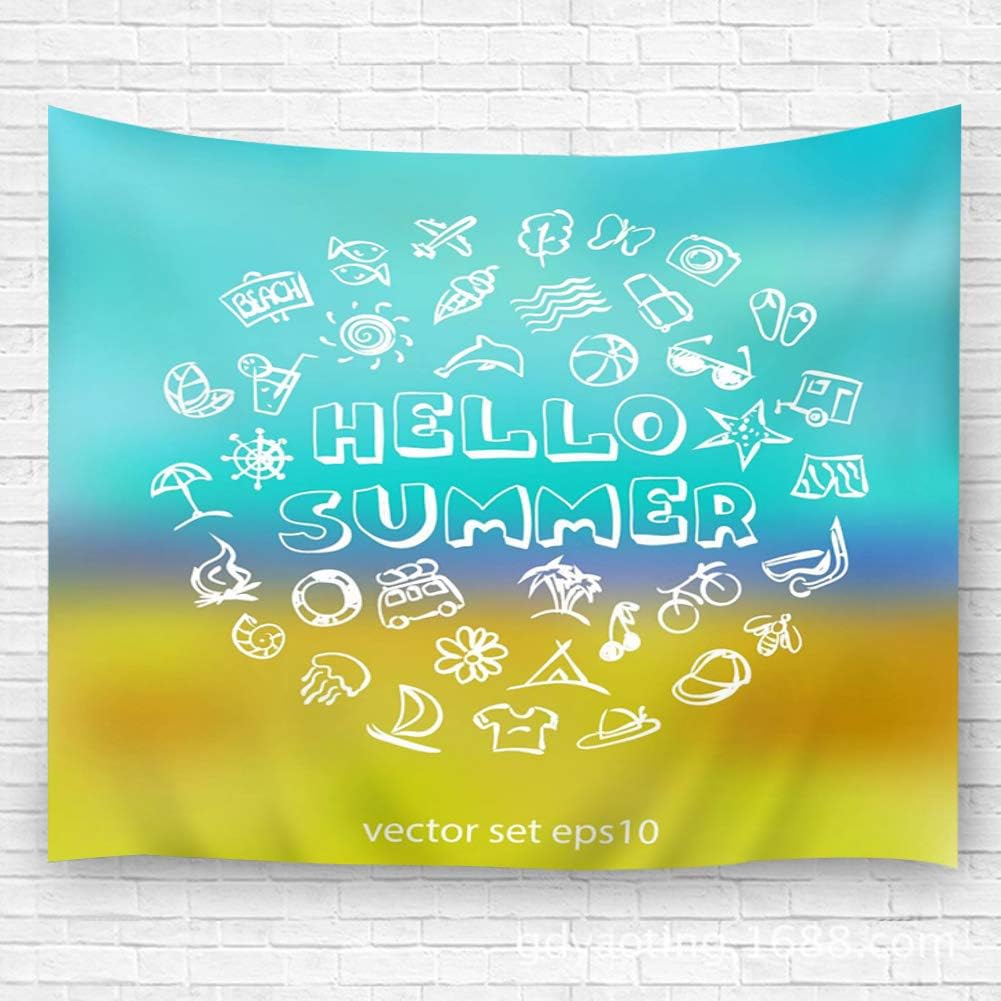 txregxy Tapestry Wall Hanging Doodle Summer Icons Set Stock Cartoon Signs for Design Wall Decor Blanket Wall Carpet 59.1"(H) X90.5(W)