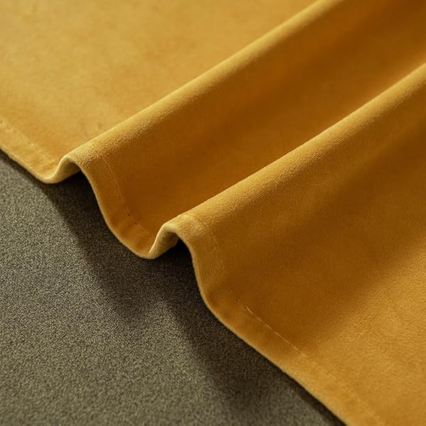EMEMA VELVET BLACKOUT CURTAINS 96 INCHES LONG, SUPER SOFT LUXURY THERMAL INSULATED CURTAINS FOR BEDROOM, GROMMET SOUNDPROOF ELEGANT WINDOW DRAPES FOR LIVING ROOM W52 X L96 2 PANELS MUSTARD YELLOW