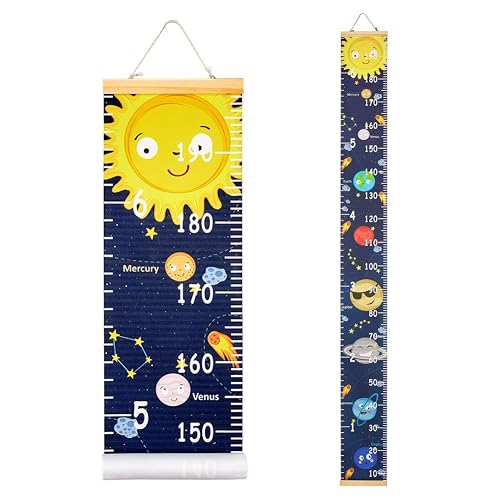 Beinou Kids Height Growth Chart – 7.9” X 79” Canvas Ruler With Wood Frame, Blue, Hanging Wall Decor