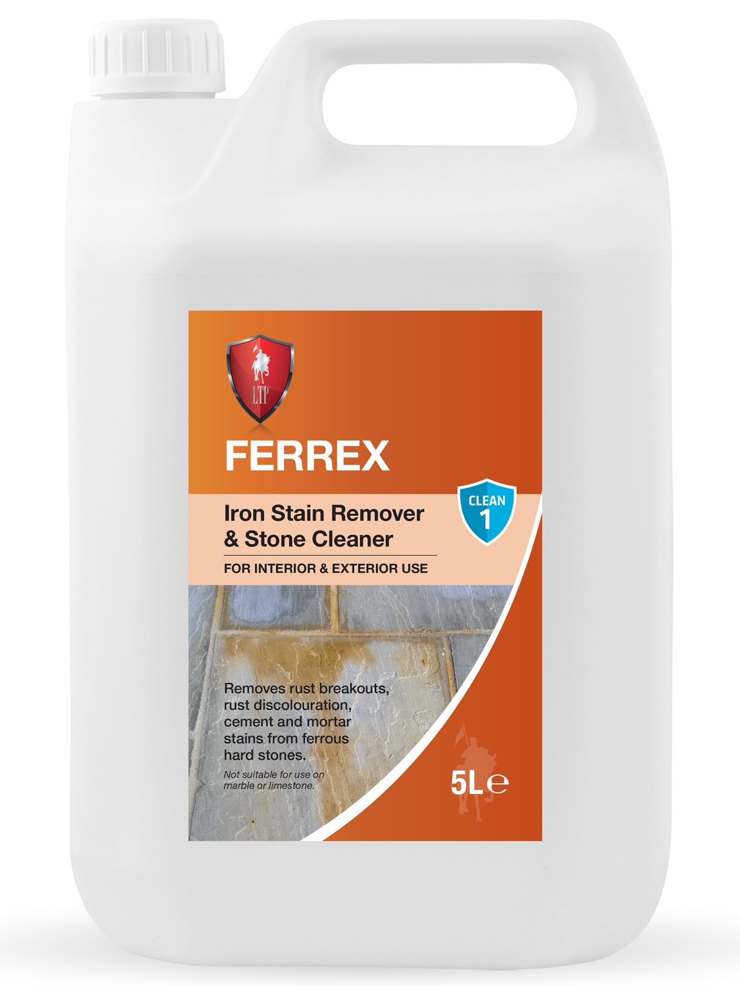 LTP Ferrex Iron Stain Remover & Stone Cleaner| removes Rust outbreaks, Rust discolouration & Cement Mortar Stains from Ferrous Hard Stones (5 Litre)