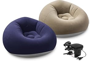 2 Pcs Bean Bag Chairs for Adults,Inflatable Beanbag Chair with Electric Air Pump,Folding Portable Lazy Sofa Lounger Blow up C