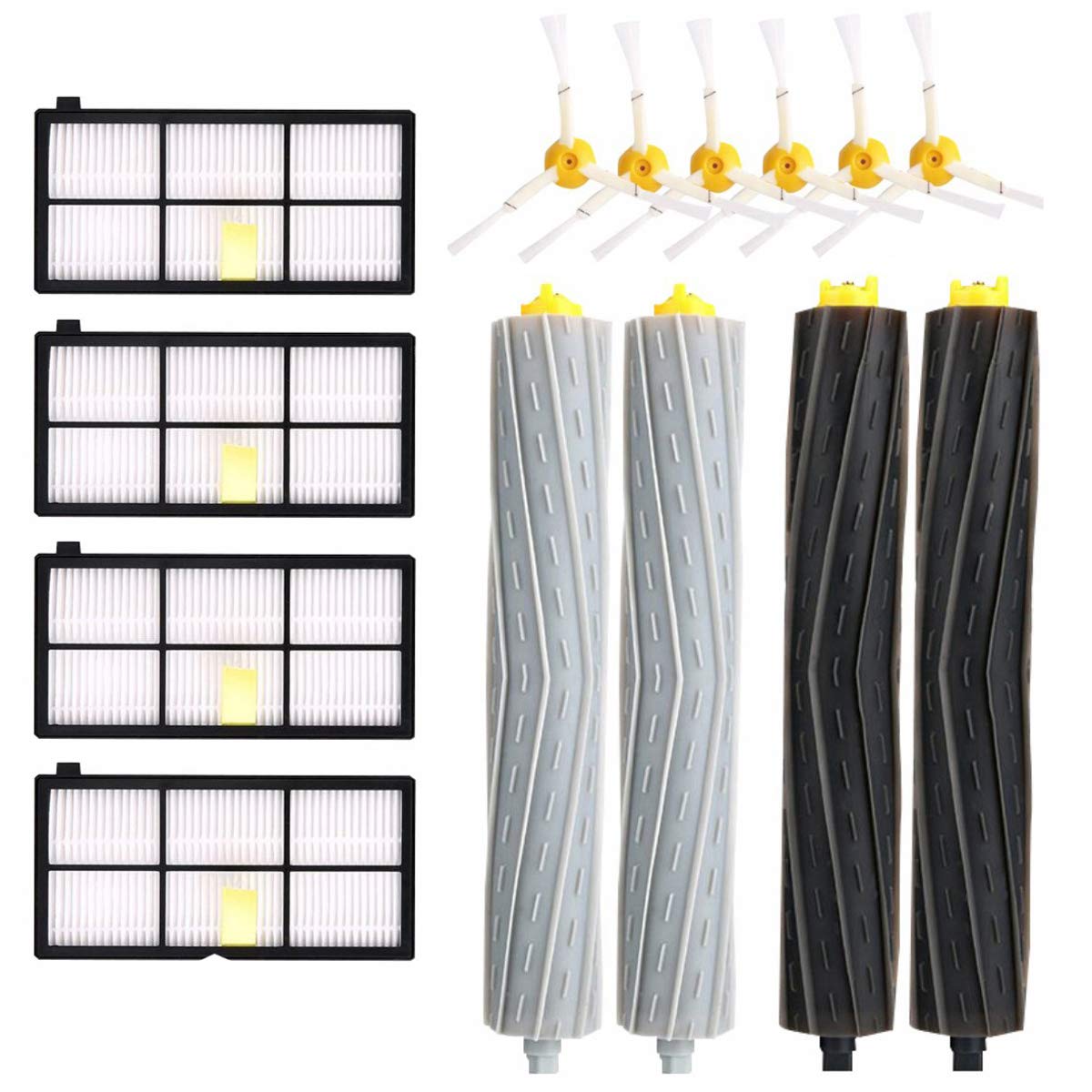 YanBan Replacement Parts Kit for iRobot Roomba 960 980 990 900 890 896 885 886 865 866 800 805 860 861 870 871 880 Accessories Kit with 6 Side Brushes + 4 HEPA Filter + 2set/4pcs Rollers