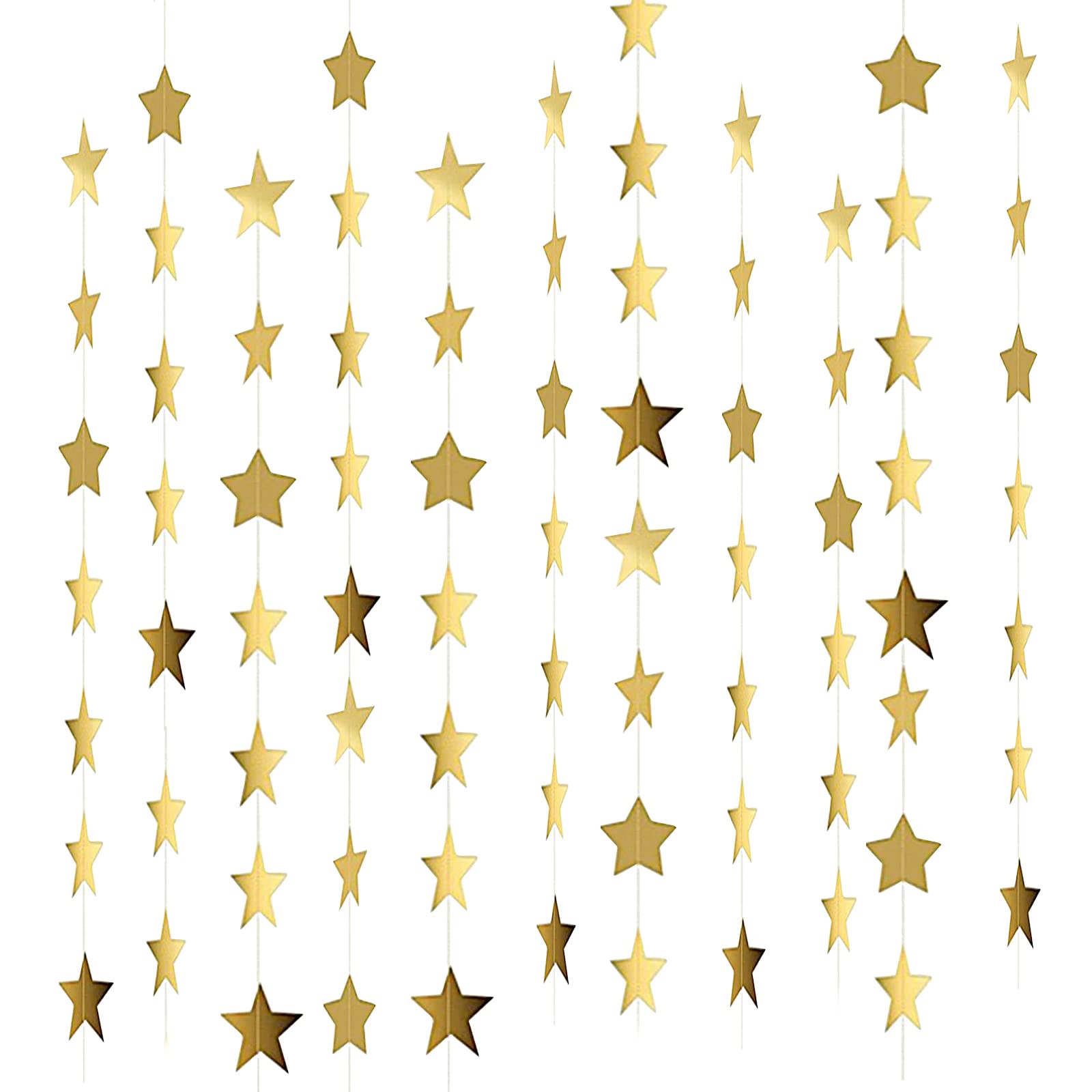 MIVAIUN 65 Feet Reflective Star Garland - Sparkling Bunting Banner for Birthday, Holiday, Christmas, Halloween, Wedding and Home Decor - 2.76 Inches (Gold)