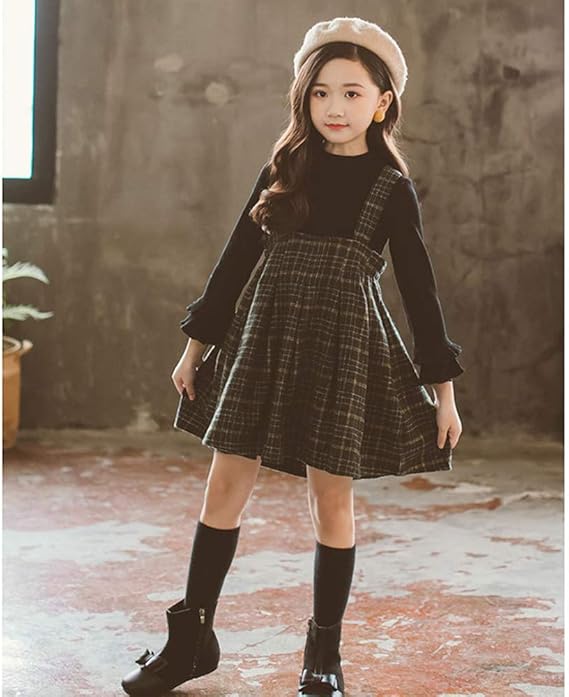 Amazon 子供洋服 キッズ服 女の子 入学式 チェック柄ストラップスカートセット 暖かい 韓国 子供用アンダーシャツツーピースセット 子供服 ジュニア服 キッズコスチューム 可愛い 通学 子ども 春秋冬 スカート 通販