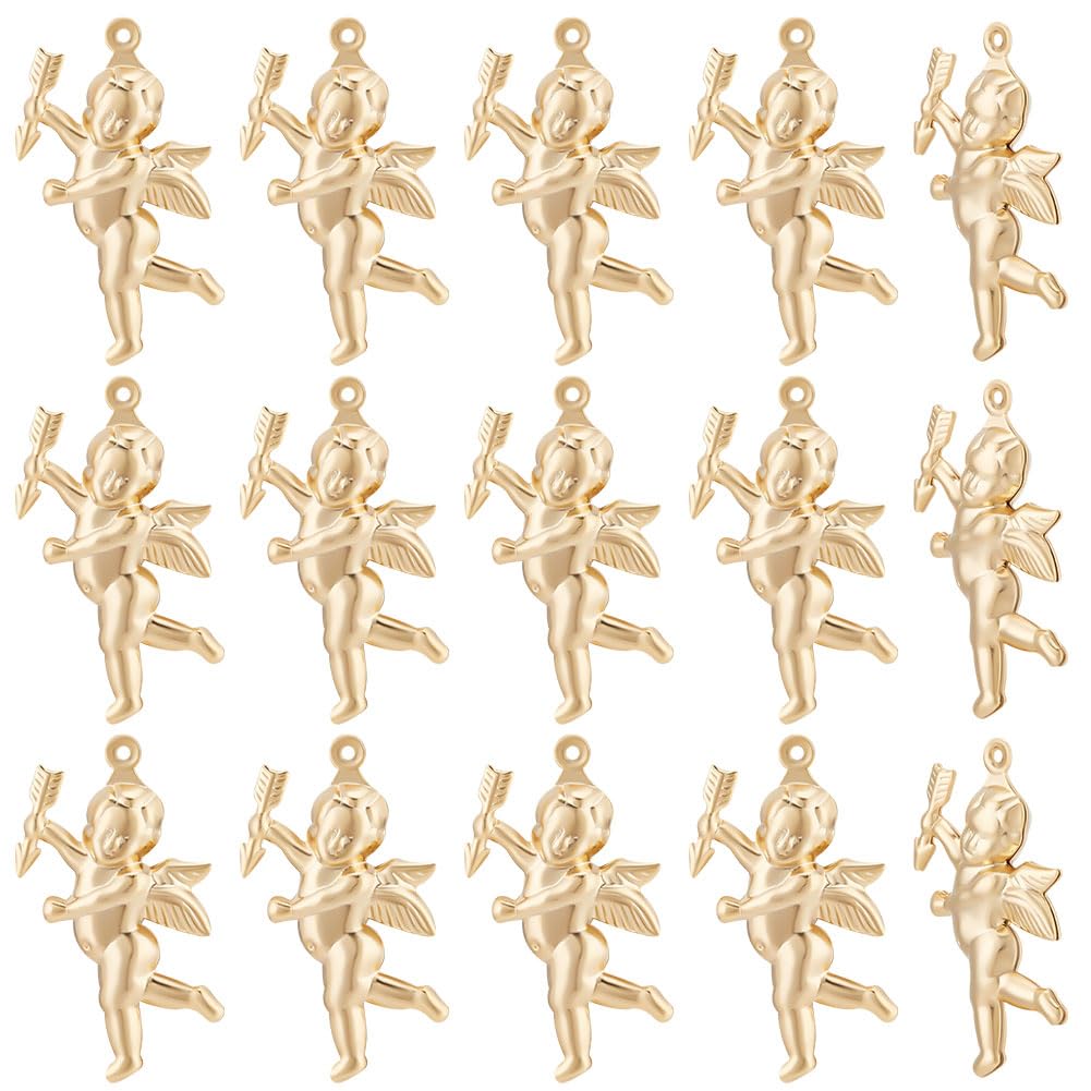 Beebeecraft 1 Box 30Pcs Cupid Charms 24K Gold Plated Guardian Love Cherub Charms Valentine's Day Craft Supplies for DIY Jewelry Making