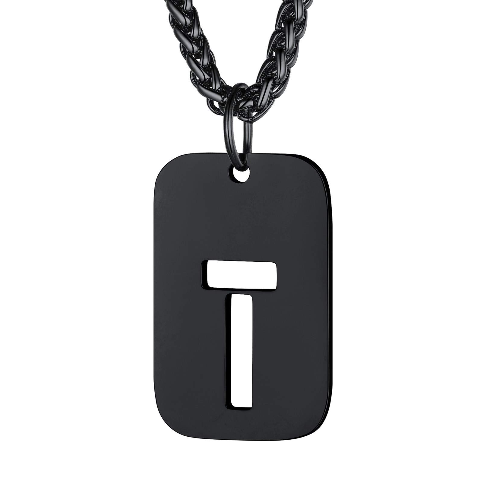 Bandmax Initial Letter For Men Women Necklace Chain Dog Tags Army Chain Stainless Steel 26 Alphabet Hollow Capitals Boy Chains With Pendants Jewelry Steel/Black Necklace Chain For Men