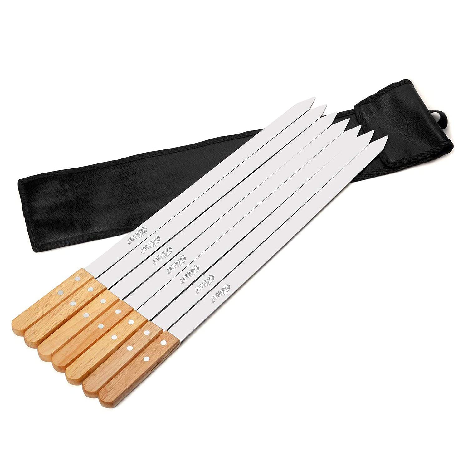 Goutime 23-Inch Long BBQ Skewers,1 Inch Wide Stainless Steel Kebab Skewers for Persian, Armenian, Turkish Koobideh & Kebabs (Set of 7)