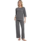 WiWi Bamboo Viscose Pajamas for Women 3/4 Sleeve Tops and Long Pants Cooling Sleepwear Pajama Set Super Soft Pjs Sets S-XXL