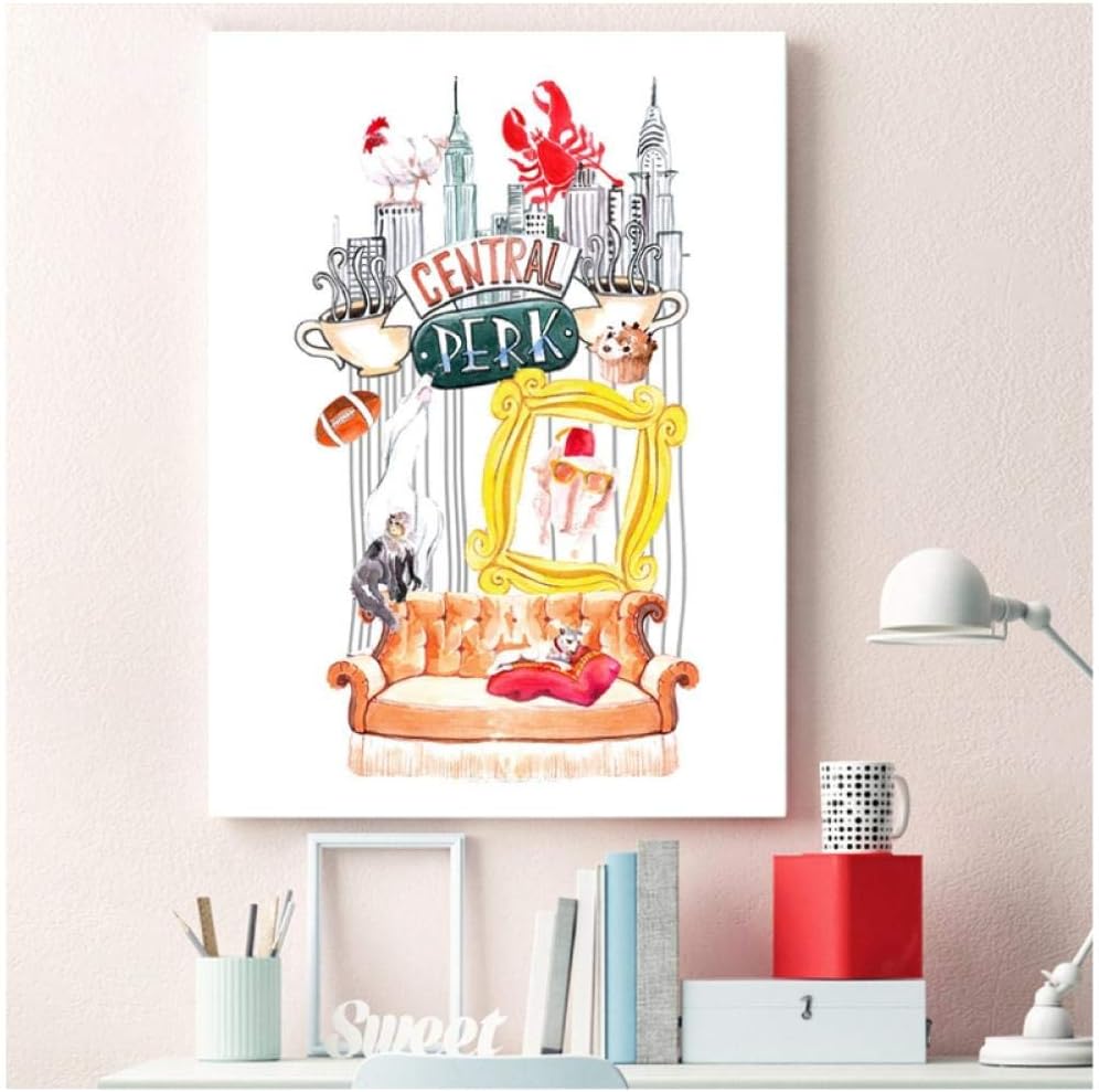caomei Friends TV Show Poster Prints Central Perk Watercolor Wall Art Canvas Painting Wall Picture Home Decor -50x70cm(no Frame)