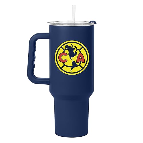 Logo Brands Liga MX Club America FC 40oz Stainless Steel Handle Tumbler - Double Wall, Vacuum Insulated, Powder Coated Finish - Great Gift For Soccer Fans