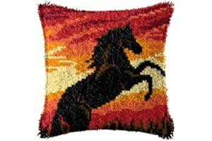 LAPATAIN Latch Hook Kits for DIY Throw Pillow Cover,Horse Needlework Cushion Cover Hand Craft Crochet 17x17inch
