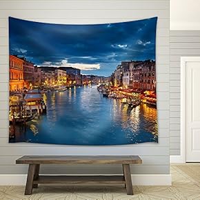 Grand Canal at Night, Venice - Fabric Wall Tapestry Home Decor - 51x60 inches