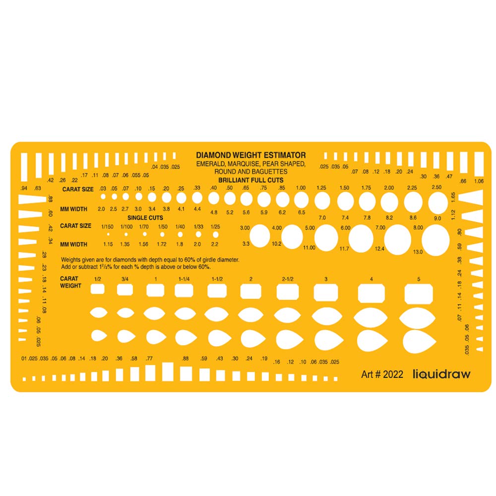 Liquidraw Jewellery Design Templates Stencil, Jewellery Making Template Stencils - Diamond Weight Estimator - Stone Shapes & Sizes