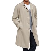 Yousify Mens Trench Coat Single Breasted Casual Slim Fit Windbreaker Lapel Lightweight Long Jacket Overcoat