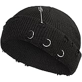 HeiDmai Distressed Ring Beanie Hat Unisex Fashion Hip-hop Slouchy Knitted Skull Caps