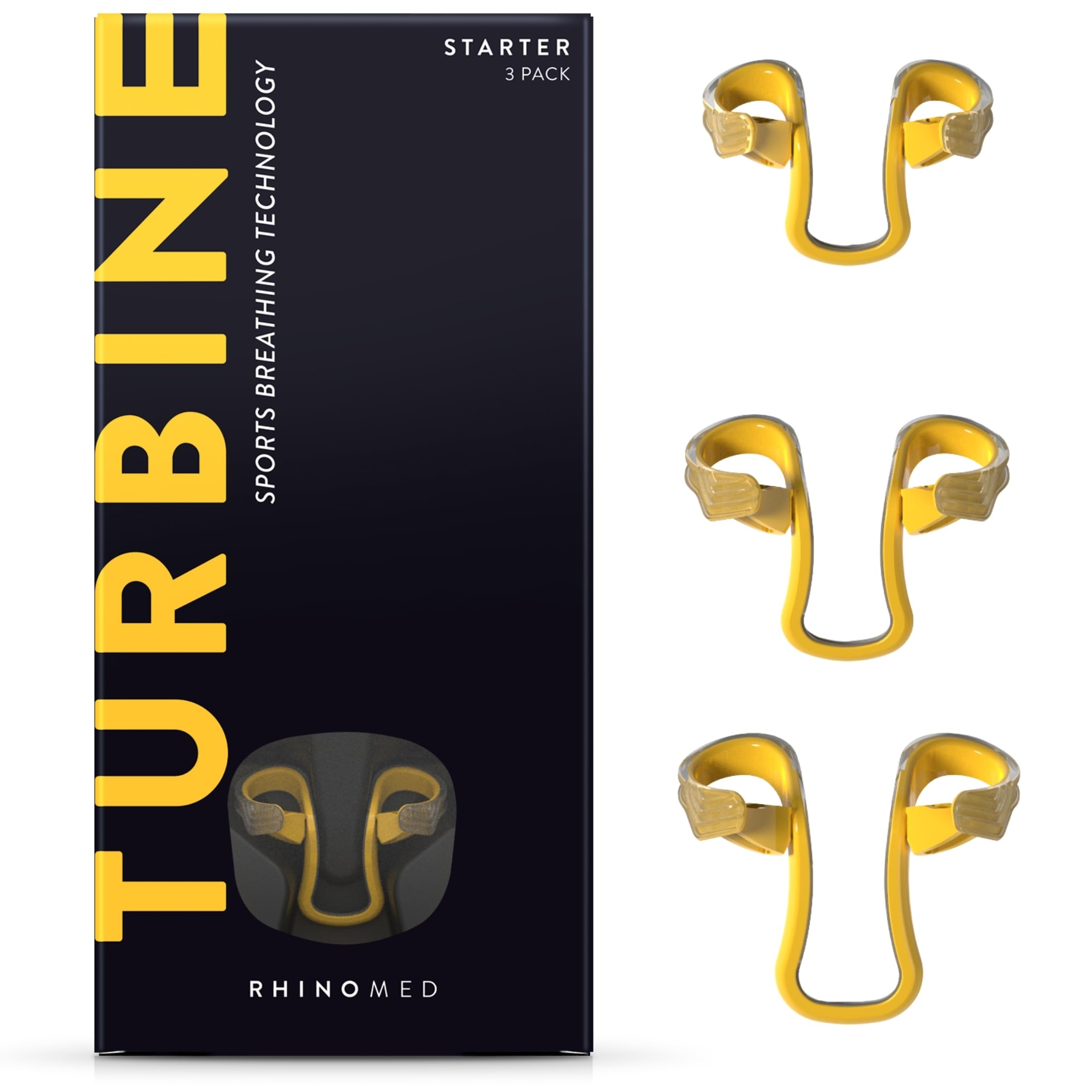Rhinomed Turbine Nasal Dilator for Athletes - Pack of 3 Starter Turbine Dilators Designed for Athletic Training - Increase Airflow To Lungs by 38% During Exercise, Sports Training, Cycling & Running