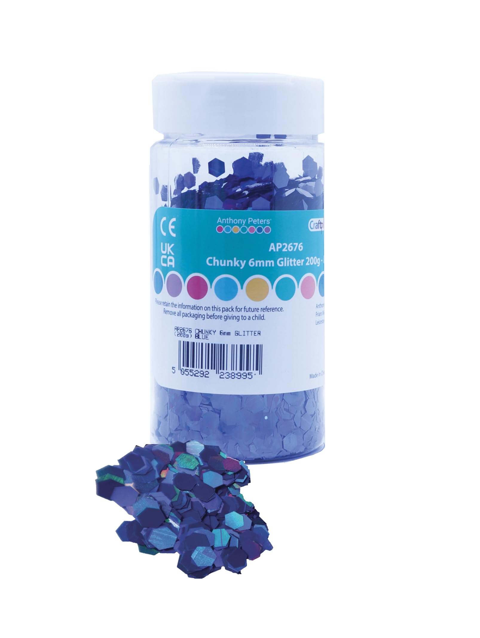 Chunky Glitter | 6mm Hexagon Glitter | 200 Grams tub | Shaker lid Easy Pouring | Glitter Art (Blue)