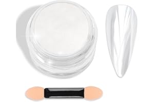 Erinde White Pearl Chrome Nail Powder, Mirror Effect Chrome Powder for Nails, Pearlescent Ice Clear Nail Chrome Powder, Mermaid Pigment Moonlight Glitter Dust Kit for Nail Art Decoration