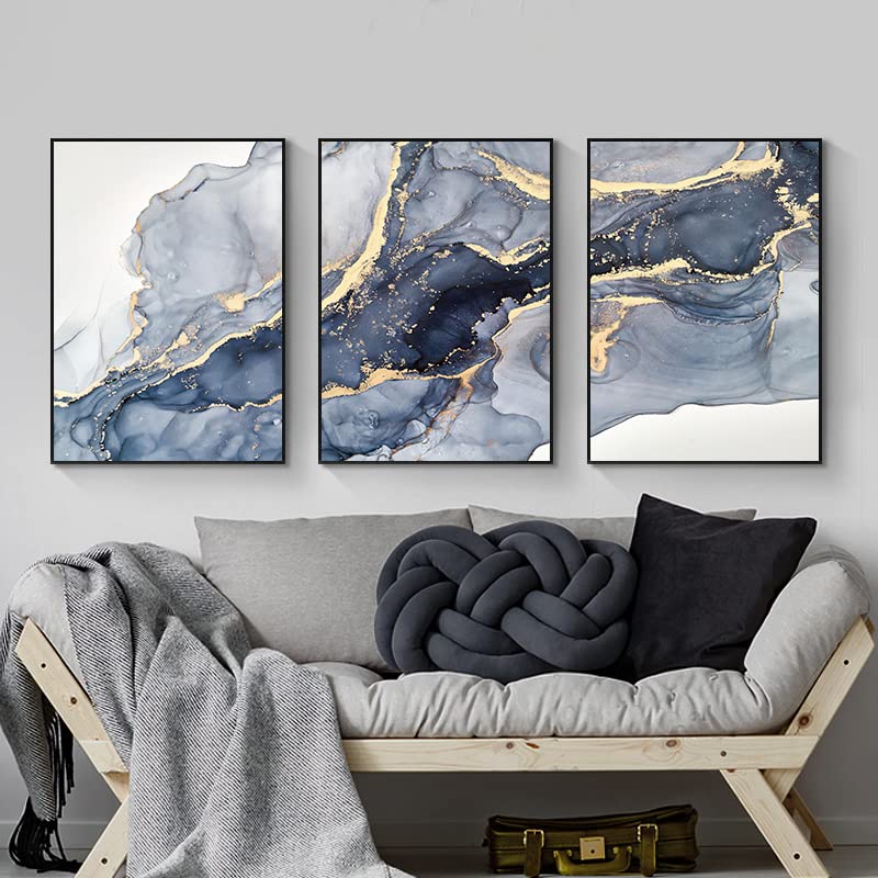 LYBOHO Wall Pictures Living Room Grey Golden Fluid Art Marble Texture Abstract Wall Art Canvas Pictures - Without Frame (Marbled 6, 3PCS-40x60cm) — image 1