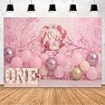 MEHOFOND Girl 1st Birthday Photography Background Pink Floral Balloon Birthday Party Decoration Supplies Backdrop Happy Birthday Photo Studio Props Polyester 7x5ft FO75304