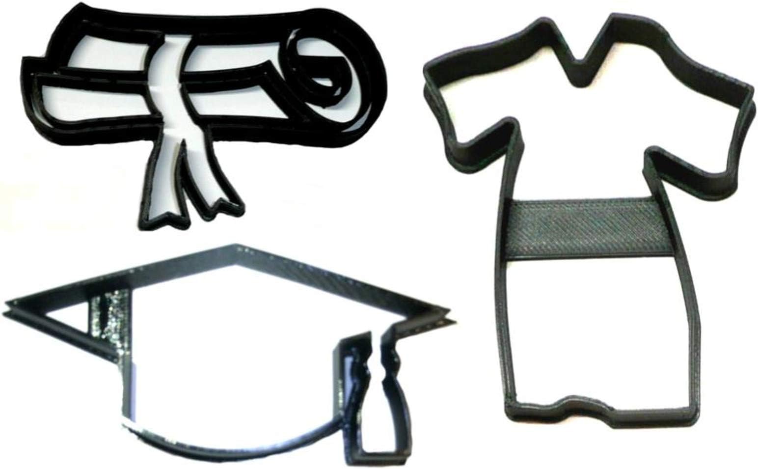 GRADUATION KIT DIPLOMA CAP TASSEL GOWN ROBE GRAD ALUMNI SET OF 3 COOKIE CUTTERS USA MADE PR1230