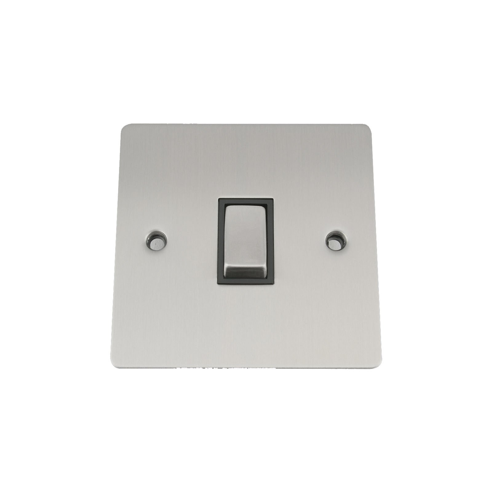 Light Switch Single 1 Gang - Satin Matt Chrome Flat - Black Insert - Metal Rocker Switch - 10 Amp 1 Gang 2 Way
