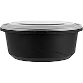 Restaurantware-Cater Tek 101 Ounce Serving Bowls, 25 Count Microwavable, Freezable, Round Disposable Plastic Black Catering Bowls With Lids - Ideal For Soups, Stews, Salads, Chilli, Or Noodles