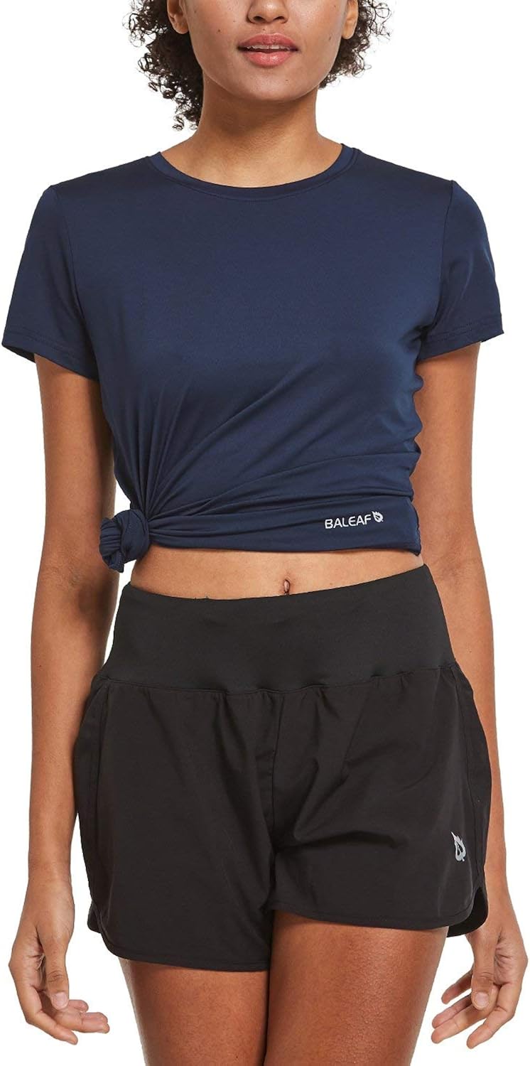 BALEAF Women's Athletic Short-Sleeved Running T-Shirts Lightweight Quick Dry Workout Training Yoga Crewneck Tops : Clothing