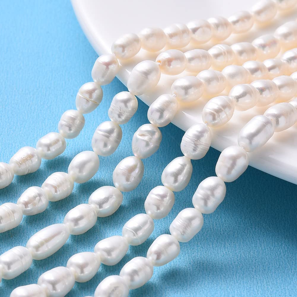 Fashewelry 10 Strands Natural Cultured Freshwater Pearl Beads Seashell Color Rice Beads 6.5-7.5mm for DIY Jewellery Making