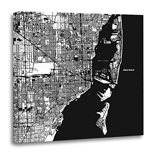 Emvency 12"x12"(30x30cm) Canvas Painting Wall Art South Miami and Beach
Map Artprint Black Landmass White Water and Roads Atlas Home Decorative
Artwork Prints