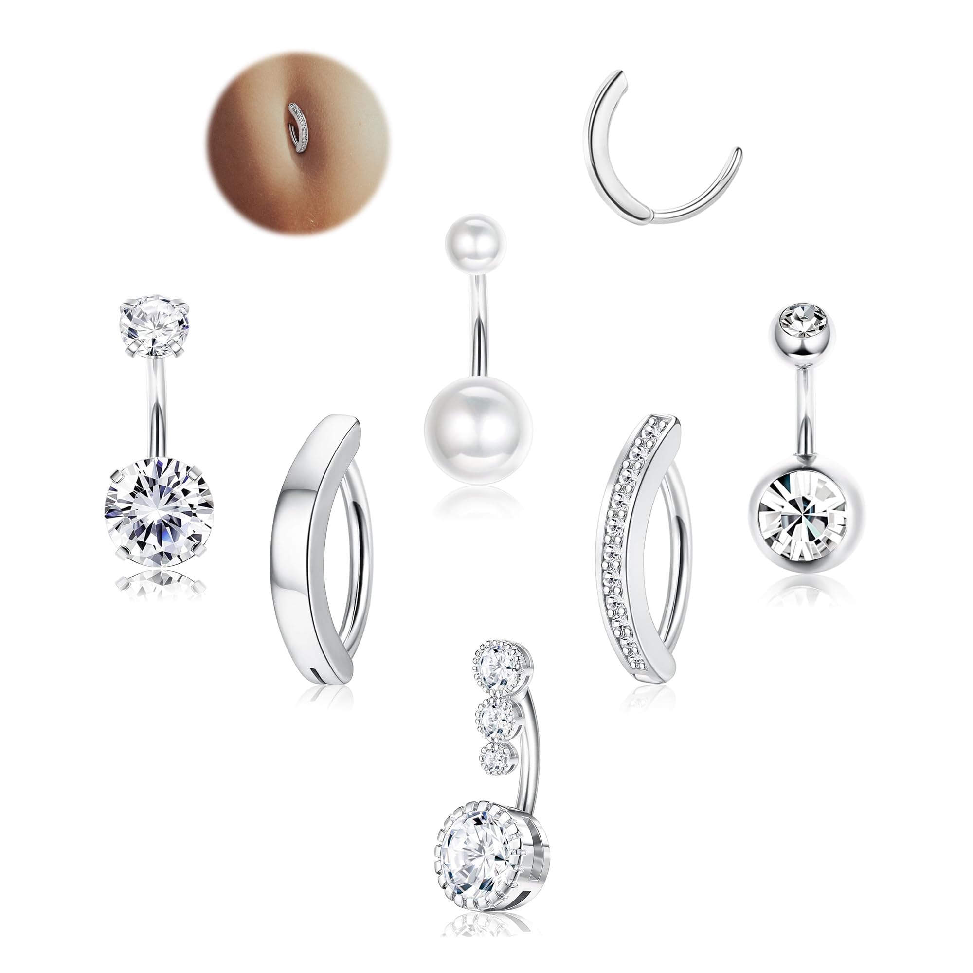 LOLIAS Silver Belly Button Rings Surgical Stainless