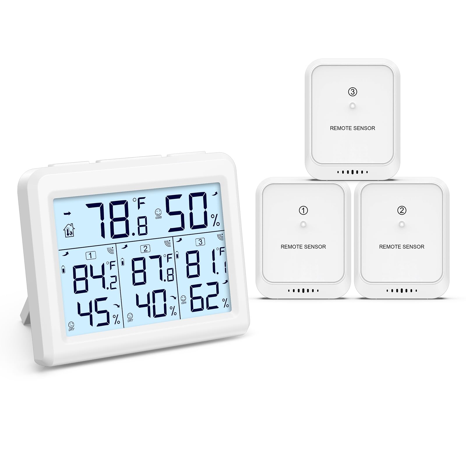 Photo 1 of LOFICOPER Indoor Outdoor Thermometer Wireless, Digital Temperature Humidity Meter, Indoor Hygrometer Thermometer with 3 Sensors, Max/Min Record, Comfort Indicator, Backlight, for Home Office Bar