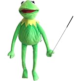 Kermit Frog Puppet with Puppet Control Rod &amp; 50 Pcs Kermit The Frog Sticker | 24 Inches - Hand Kermit Puppet Soft Stuffed Plush Toy Set for Boys &amp; Girls Role Play