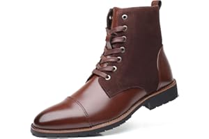 Santimon Mens Casual Leather Ankle Combat Chukka Boots Classic Cap Toe Waterproof Lace Up Work Oxfords Boots