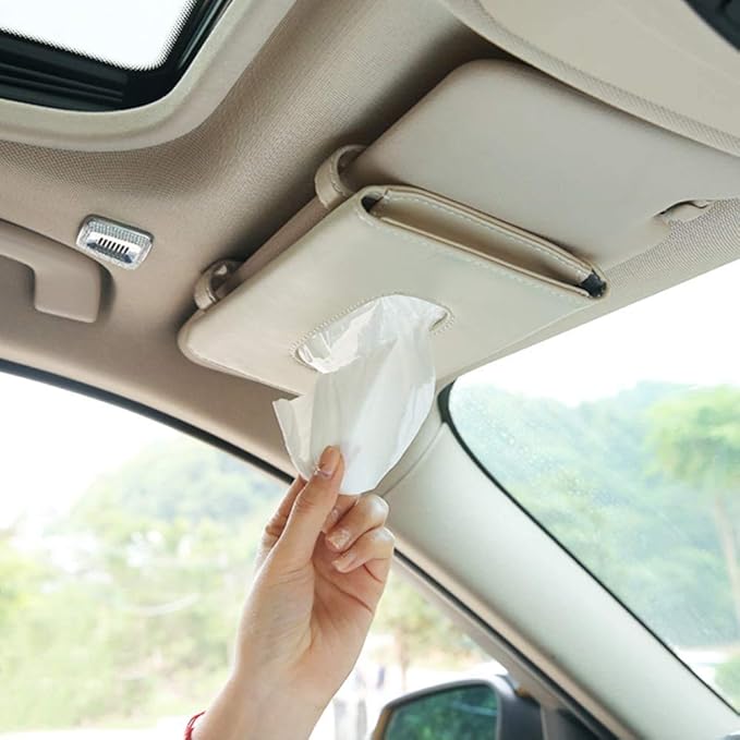 Suyudian Car Tissue Holder, Hanging Paper Towel Clip, PU Leather Tissue Box, Sun Visor Napkin
