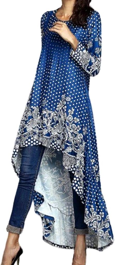 Elogoog Fashion Women's Irregular Hem Loose Half Sleeve Tunic Top Asymmetric High Low Hem Shirt Dress