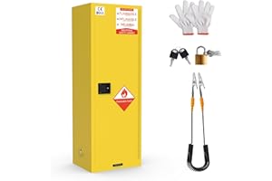 YOEXTO Flammable Storage Cabinet 23" x 18" x 65", Galvanized Steel Flammable Cabinet 40 Gallon, fire Resistant Cabinet, Chemical, Yellow