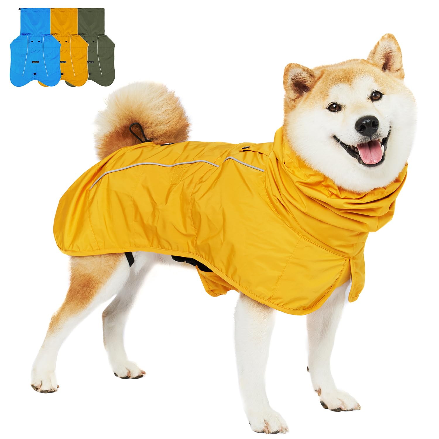 Photo 1 of Tuff Pupper Waterproof Dog Raincoat | Full-Body Windproof Rain Jacket for Dogs | Reflective Strips | Breathable Mesh Lining | Adjustable Fit | Leash Port | Small Medium Large XL XXL Dogs (Yellow, M)