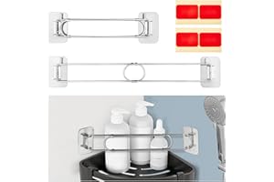 ELETHOR 2PCS RV Shower Corner Storage Bar, 7"-13" Adjustable RV Shelving Bars with 180° Swivel Angle Bases and Hooks, Stainless Steel RV Shower Caddy for SecuringToiletries