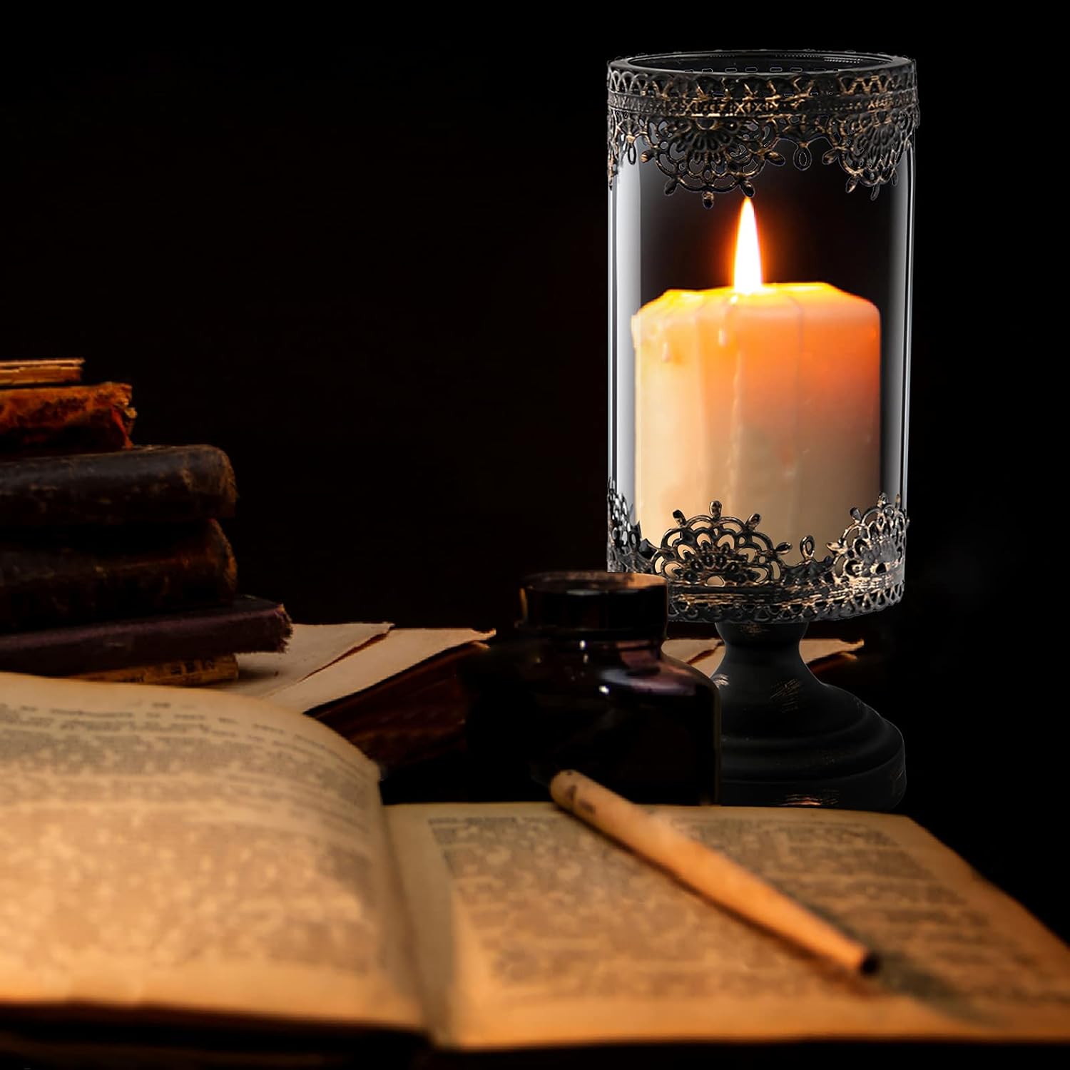 Newthinking Hurricane Candle Holders Set Of 2 Metal Pillar Candle Holders With Glass Cover For Home