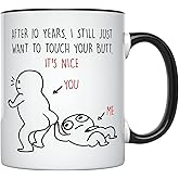 YouNique Designs 10 Year Anniversary Coffee Mug, 11 Ounces, Funny 10th Anniversary Mug for Him and Her, Tenth Year Wedding Anniversary Cup (Black Handle)