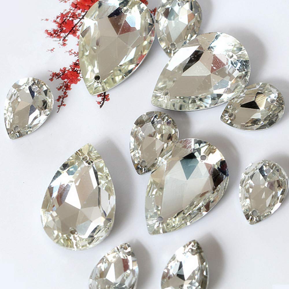 Teardrop Crystal Sew On Rhinestone Pointback Glass Sew on Stone Droplet Sewing Rhinestone for Wedding Dress (13x18mm)