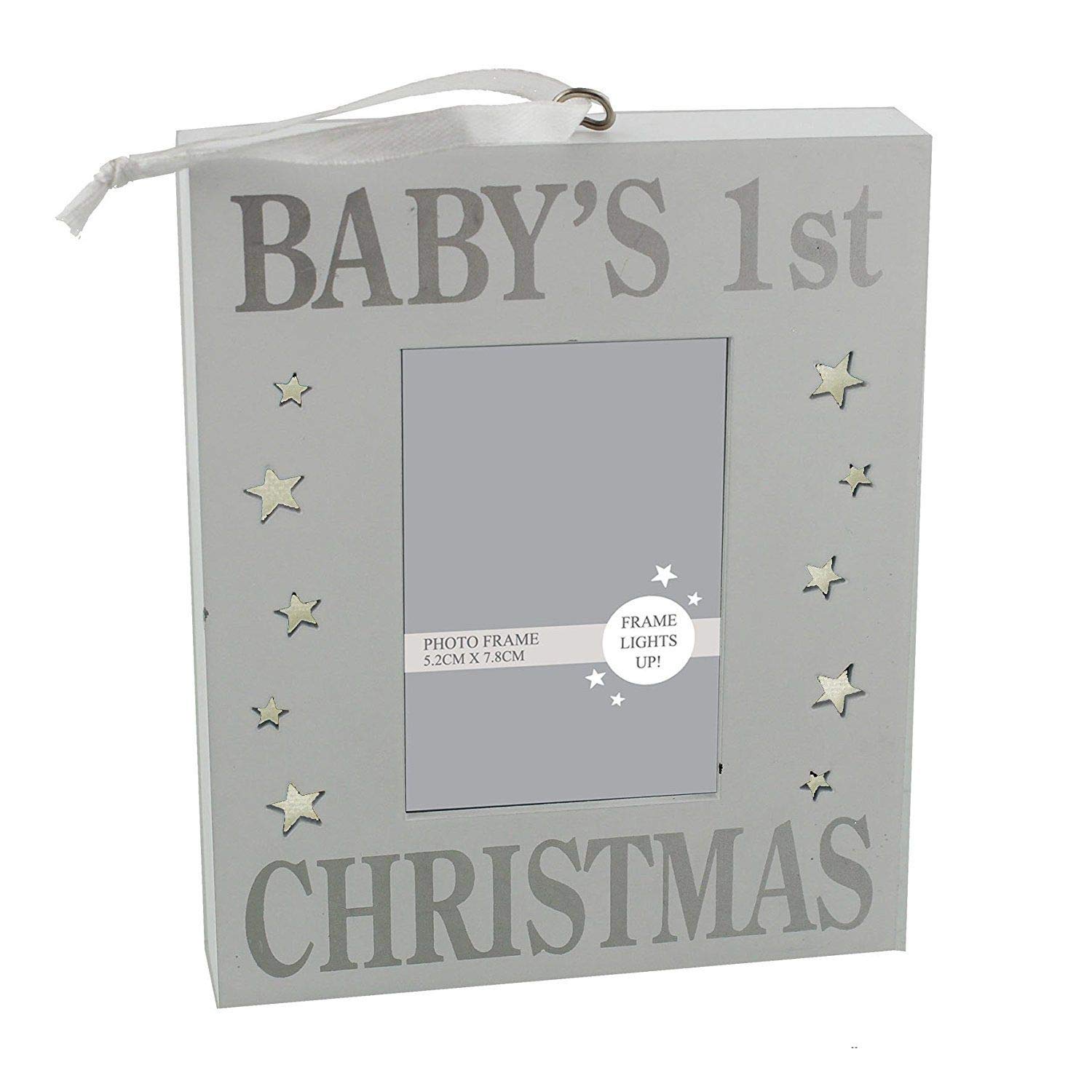 Baby's 1st Christmas Photo Frame- Silver Sparkle Light Up Wall Plaque / Photo Frame