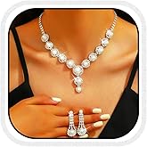 Aukmla Silver Pearl Bridal Wedding Jewelry Set Sparkly Rhinestone Bride Necklace Earrings Sets Prom Jewelry for Women