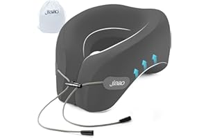 jiaao Upgraded Middle Memory Foam Travel Neck Pillow for Airplane- 360° Ergonomic Head and Neck Support for Flight, Car, Train, Bus - Soft Travel Pillow for Side & Back Sleepers with Travel Pouch