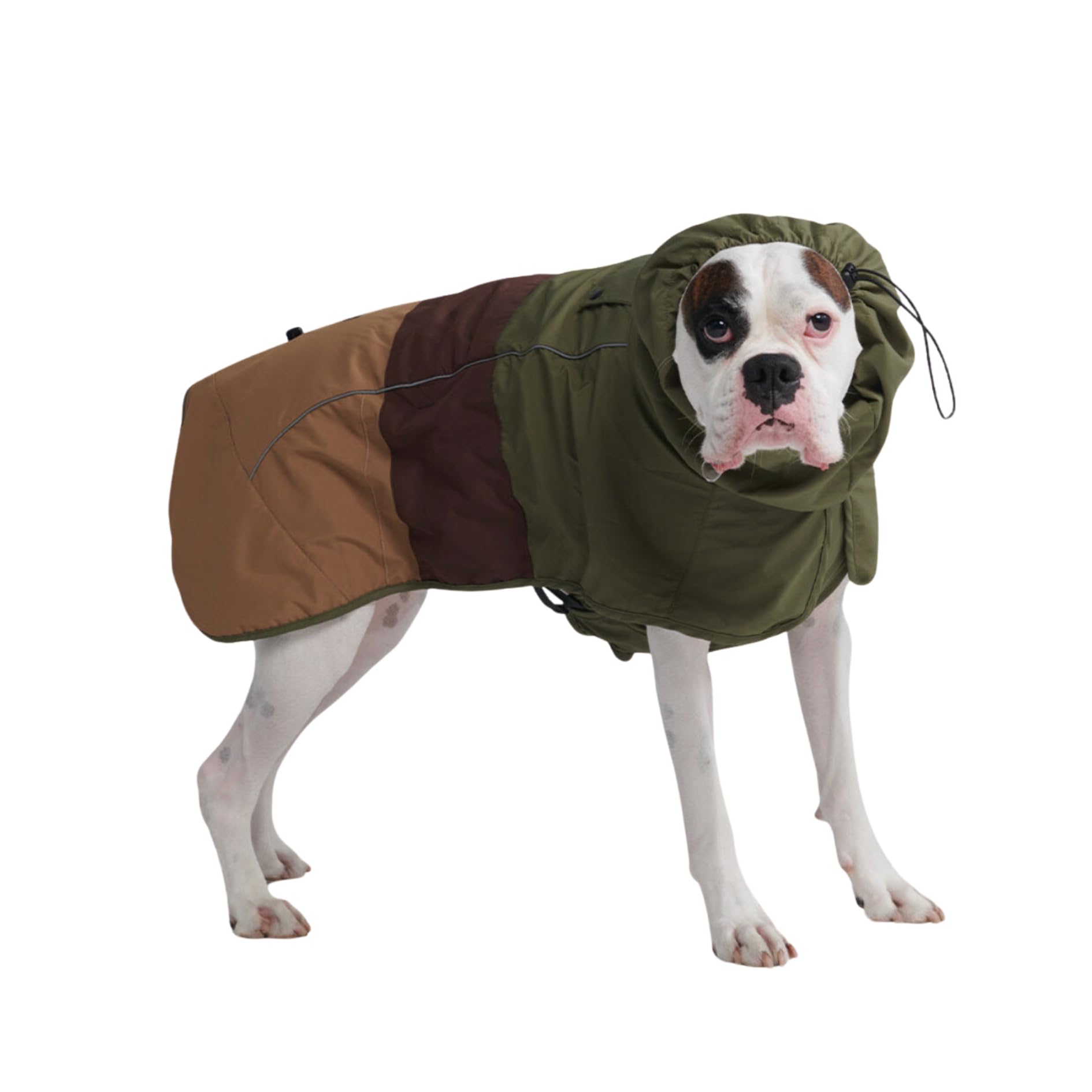 Spark Paws Dog Raincoat, Waterproof Coat Rain Jacket for Small Medium Large Dogs, Reflective Breathable Full-Body Coverage - Green Brown Tan, 3XL