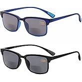 CARA 2 Pack Bifocal Reading Sunglasses for Men, Flexible Super Lightweight TR90 Frame Women Sun Readers, Driving Fishing Outdoor UV400 Protection (Black & Blue, 2.5)