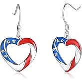 American Flag Earrings for Women - Patriotic Red White and Blue Drop Dangle Earrings 4th of July Outfit Independence Day Accessories Jewelry Gifts